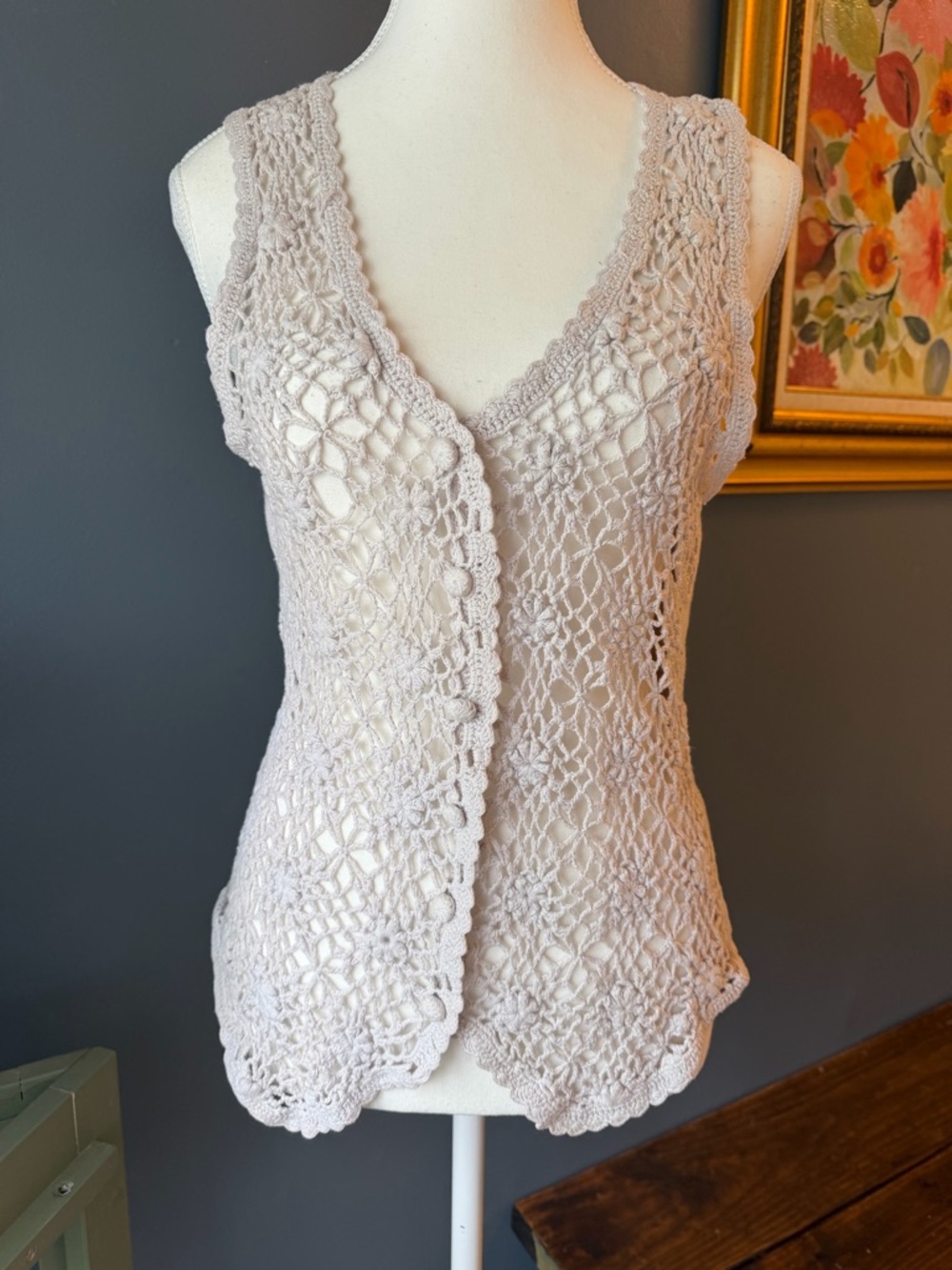 Vintage 90s Crochet Knit Button Up Tank
